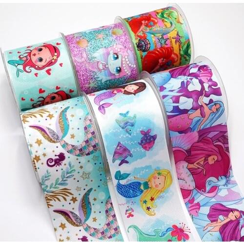 10 Yards Mermaid Printed Grosgrain Ribbon For Hair Bows DIY Crafts Handmade Accessories 26564