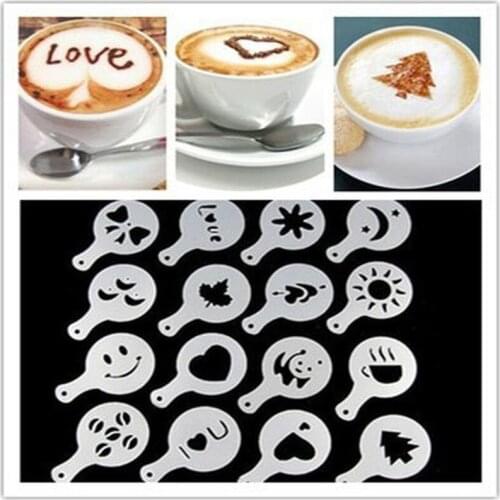 12pcs Creative Coffee Stencils Coffee Printing Model Cappuccino Mold Chocolate Sugar Cocoa Powder Decor Barista Supplies