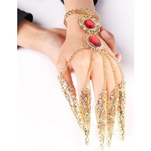 2020 Fashion Indian Thai Golden Finger Bracelet Shining Red Crystal Girls Belly Dance Bracelet Jewelry 1PC