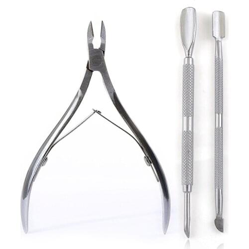 3pcs/set Stainless Steel Nail Cuticle Scissors Pushers Dead Skin Remover Nail Art Manicure Tools