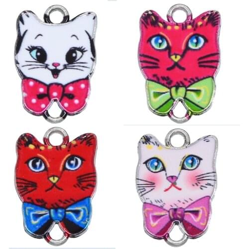 6pcs New Mixed Color Enamel Animal cat 2 Hole Connector Charm Beads For Women DIY Jewelry Making Accessories Fit Bracelet
