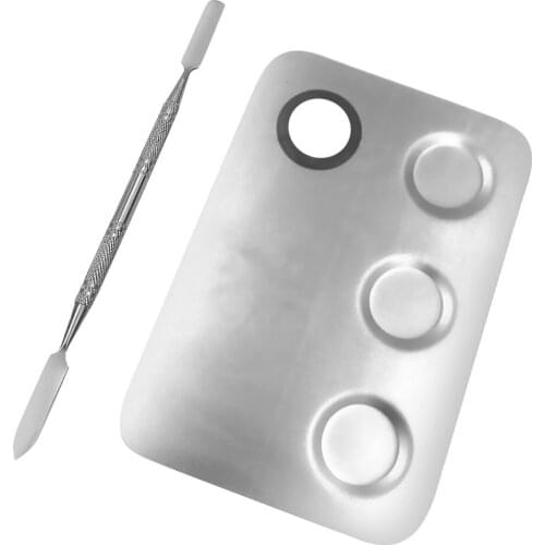 6x4inch Makeup Palette Stainless Steel 3-Well Nail-art Palette Cosmetic Artist Mixing Palette with 6.3 Inches Spatula Tool