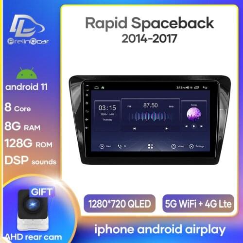 Prelingcar Android 10 For Skoda Rapid Spaceback 2014-2017 Car Radio Multimedia Video Player GPS Navigation NO 2 Din