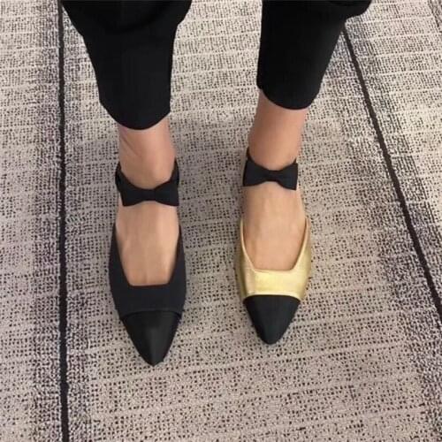 Pointed Toe Women Sandals Leather Patchwork Butterfly-Knot Embellished Women Loafers 2020 Shoes Flats Mules Bowtie Zapatos Mujer