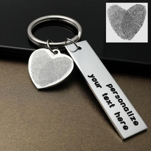 Custom Heart Fingerprints Keychain Personalized Finger Prints Keyring Engraved Keychain Couples Gift Anniversay Gift for Him