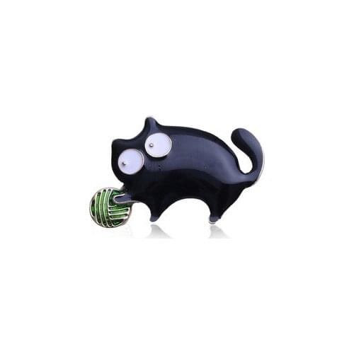 Cute Small Fat Playing Ball Cat Brooches Women Alloy Enamel Dropping Oil Cat Animal Party Casual Brooch Pins