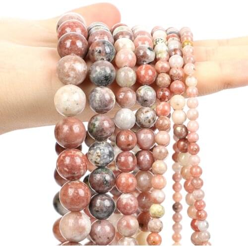 Natural Stone Beads Smooth Pink Chrysanthemum Stone Round Loose Spacer Bead For Jewelry Making DIY Bracelet Crafts 4/6/8/10/12MM