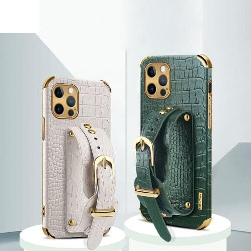 Suitable for IPhone 11/12promax 7/8plus Electroplated Wristband Crocodile Skin Case for IPhone XSmax XR XS X Protective Sleeve