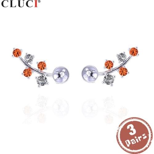 CLUCI 3 pair 925 Sterling Silver Stud Earrings Pearl Earring Mounting Zircon Earring for Women Silver 925 Earrings SE116SB
