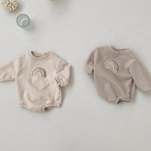 Embroidery Rainbow 2021 New Baby Bodysuit For Girls Fashion Infant Rainbow Clothes Autumn Long Sleeve Baby Boy Jumpsuit 0-24m