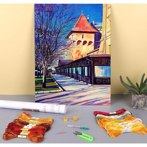 Landscape Lviv Printed Canvas 11CT Cross-Stitch DIY Embroidery Full Kit DMC Threads Sewing Handmade Needlework Sales