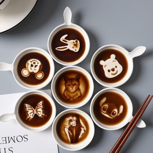 Ceramic tableware relief seasoning dish creative cartoon cat and dog sauce snack plate dumpling hotel home plates set