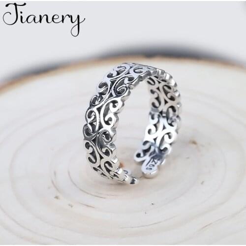 Personality Punk Vintage Flower Pattern Rings For Women Men Resizable Size Rings Fashion Trendy Boho Jewelry 2021