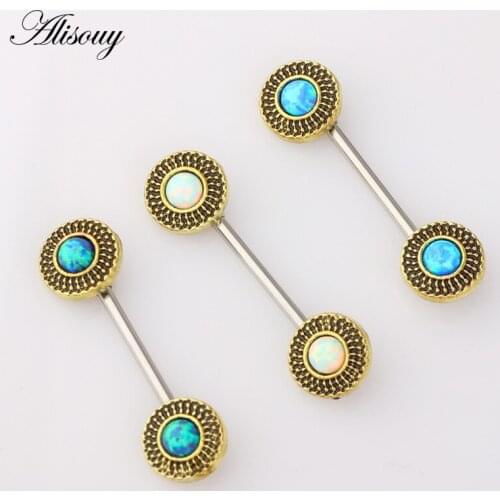 Alisouy 1 pcs Surgical Steel nipple rings Piercing tongue ring Nipple Fashion Body Jewelry Nipple Rings with stone stright ring