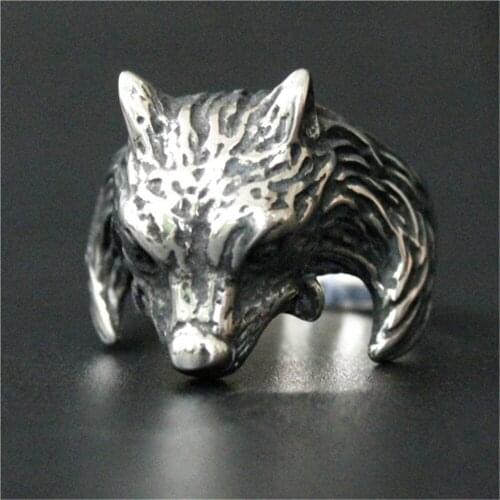 2pcs/lot size 7-13 Wolf King Ring 316L Stainless Steel Jewelry Fashion Punk Style Animal Cool Ring
