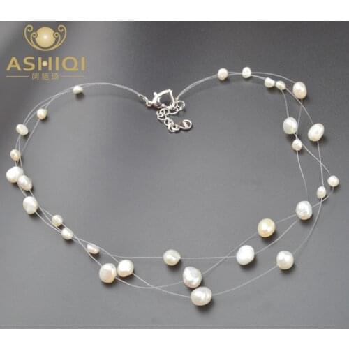 ASHIQI Multilayer Natural Baroque Pearl Choker Necklace for Women Simple Style Handmade DIY Wedding Party Jewelry gift