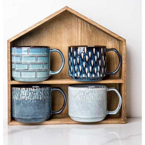 Creativity Ceramic Mug Retro Style Blue Coffee Cup Simple Home 350ML Kawaii Mug Tumbler Cups In Bulk Cute Cup Tea Mug Coffee Cup