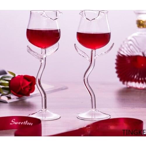 Creative rose flower shape red wine glass glass wine glass party special cocktail glass birthday gift