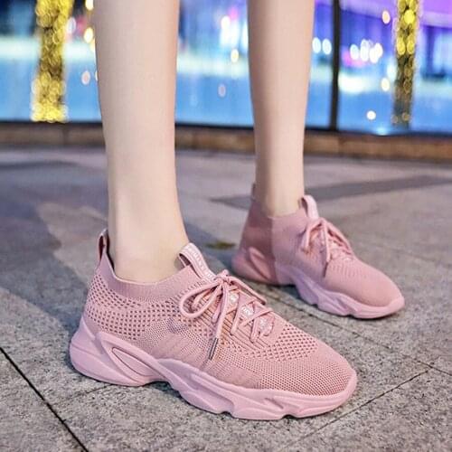 Fashion Sneakers Women White Vulcanize Shoes Ladies Trainer Women Casual Knitted Shoes Lace-up Sock Shoes 2019 Chaussures Femme