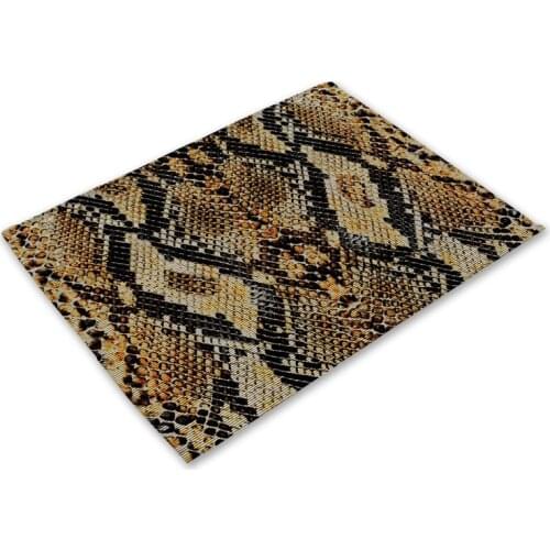 Snakeskin Pattern Kitchen Placemat Crocodile Skin Dining Table Mat Tea Coaster Cotton Linen Pad Bowl Cup Mats Home Decor