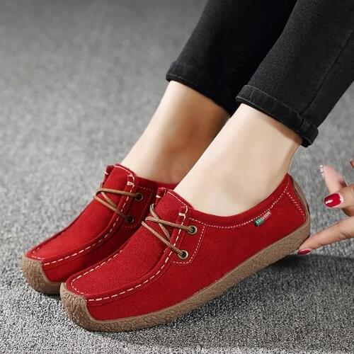 Flats shoes woman genuine leather loafers shoes lace-up folding moccasins foldable square toe women casual shoes ladies sneakers