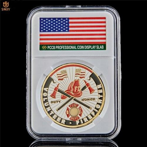 USA Fireman Duty Honor Fire alarm Medal Dept Volunteer Fireman Bronze Token Challenge Coin Badge Collection W/PCCB Holder