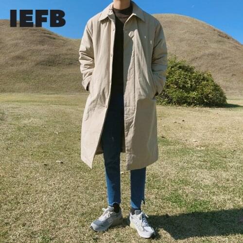 IEFB Korean fashion fleece fur lapel collar mid length cotton padded clothes mens autumn winter thickened clothes male 9Y4773