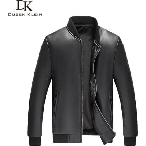 Men Genuine Leather Jacket Real Sheepskin Jackets Casual Short Black Stand Collar Pockets New Jacket for Man F1835