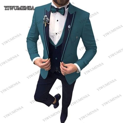 Slim Fit Mens Blazer Set Wedding Suit 2021 3 Piece Jacket With Pant Notch Lapel Prom Tuxedos Smoking Business Groomsman Gown