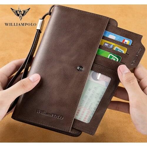 Williampolo New Bifold Men Wallet Drivers license card package Famous Leather Long Wallet Clutch mens Purse ID Card Holder