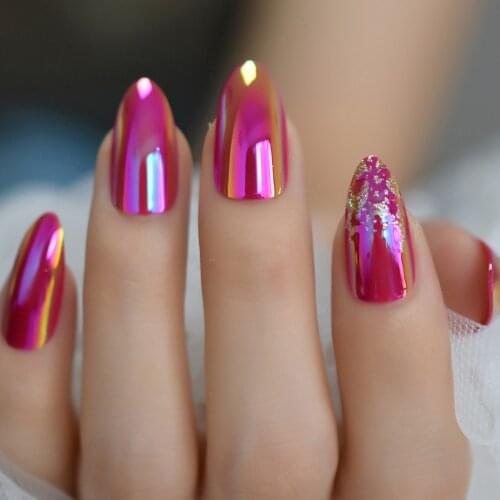 24pcs Colorful 12 Sizes False Nails Full Cover Fake Nails ABS Artificial Tips Nail Art Decorations Women Makeup Nail AB Plate