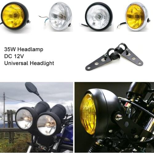 Motorcycle Headlight DC 12V Scooter Round Headlamp Motorcycle Retro Black Front Light Universal Motor Lamp Moto Refit Spotlight