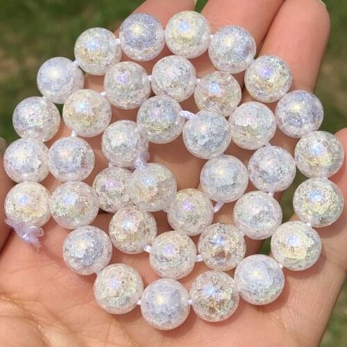 Natural AB White Snow Cracked Quartz Crystal Stone Beads Round Loose Spacer Beads For Jewelry Making DIY Bracelet 6/8/10/12mm