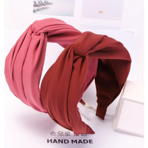 Solid Color Cloth Cross Hairband Headband Turban for Women Lady Wide Plastic Hair Hoop Bezel Hair Bands Accessories
