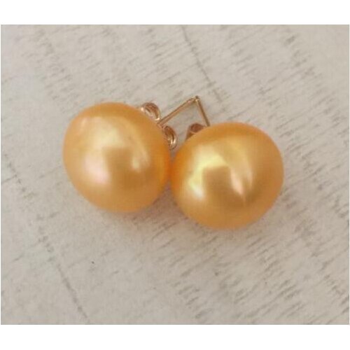 Charming a pair of 10-11mm natural south sea gold pearl earring 14k