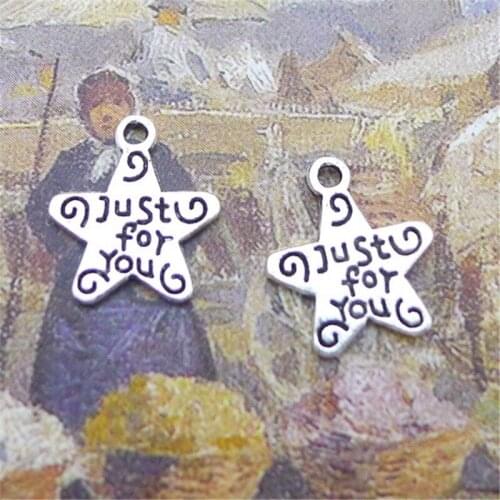 BULK 30pcs Zinc Alloy Antique Silver Plated Just for You Star Charms Pendant for DIY Jewelry Making 11*14mm 0.5g