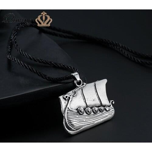 QIMING Viking Sailing Ship Pendant Necklace For Men Jewelry Retro Vintage Sailboat Charm Antique Cletic Necklace Male Gift