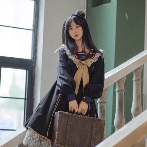 Princess sweet lolita dress retro sailor collar falbala palace high waist victorian dress kawaii girl gothic lolita op loli cos