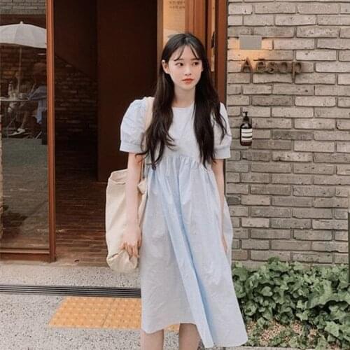 New Summer Dress Girls Party Female Vintage Dress short Sleeve Women Dresses Lapel oversize Robe Vestido