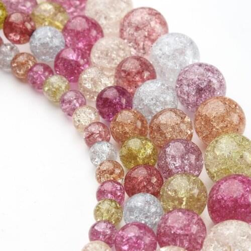 Gifts Women Crackle Glass Beads Wholesale Jewelry Round Mixed Colors 6/8/10/12mm DIY Making Loose Glass Beads Strands