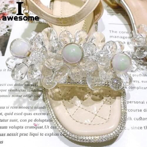 Transparent Crystal Rhinestone Bridal Wedding Party Shoes Accessories For Headwear High Heels Flats Slipper Decorations Flowers