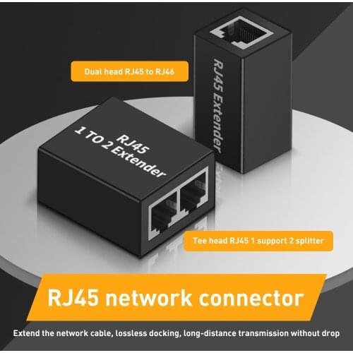 1 to 2 RJ45 Splitter Network Adapter Connector Cable Network Extender Extension Connector Ethernet LAN Double Ports Plug