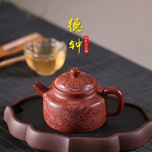 Carved purple sand pot, Dezhong pot, Dahongpao famous artist Shao Meihua pure hand-made wholesale first-hand source