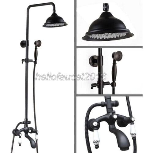 Luxury Black Oil Rubbed Bronze Bathroom 8.2 Inch Rain Shower Mixer Faucet Wall Mounted Bathtub Mixer Tap + Hand Shower lhg133