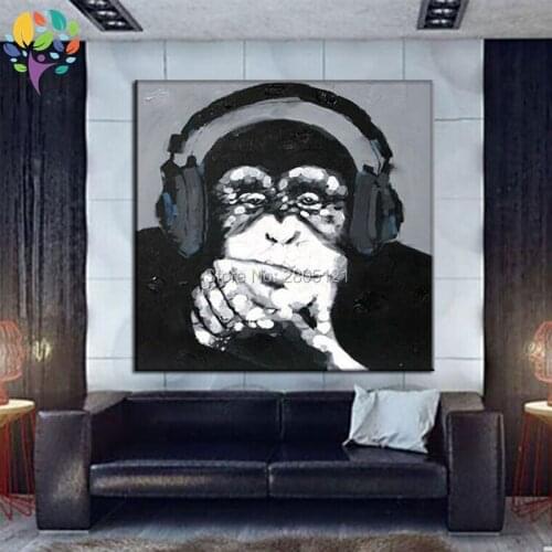 Hand painted modern pop animal art paiting black and white animals oil painting monkey ape wall canvas art popular