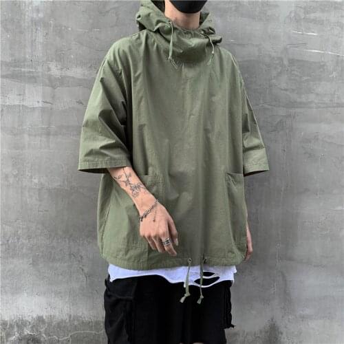 Summer Pullover Hoodie Men Solid Color Korean Fashion Loose Casual T-shirt Men Harajuku Street Hip-hop Five-point Sleeve T-shirt