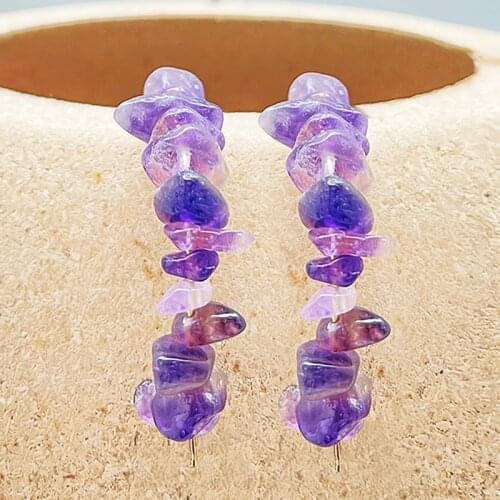 Ethnic Natural Stone Hoop Earrings for Women Bohemian Handmade Jewelry Amethyst Citrine Aquamarine Statement Earring Wedding