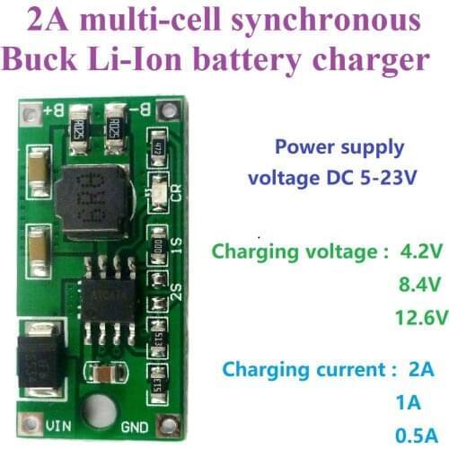 2A Multi-Cell Synchronous Step-Down Charger Module Dc5-23v To 4.2v 8.4v 12.6v For 3.7v 7.4v 11.1v 18650 Lithium Battery