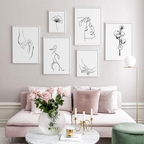 Nordic Romantic Hand In Hand Poster Canvas Painting Abstract Line Drawing Wall Art Picture Print Couples Lovers Room Decoration