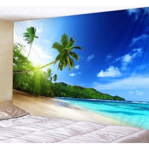Sunny Green Tree Beach Print Wall Tapestry Cheap Hippie Wall Hanging Hohemian Tapestry Tapestry Mandala Wall Art Decorat